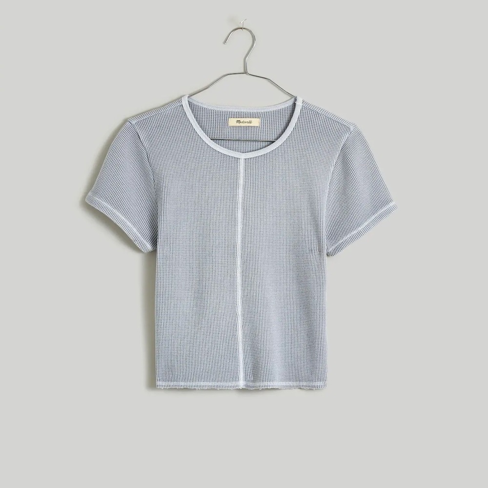 Madewell Pale Blue Waffle Short Sleeve Cropped Top